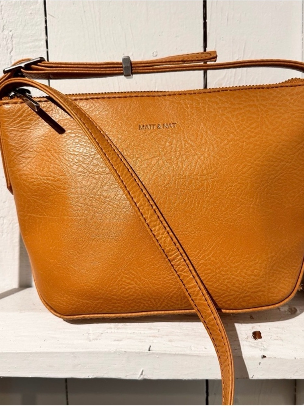 Matt & Nat Cognac Tan Crossbody Bag - Smooth Vegan Leather